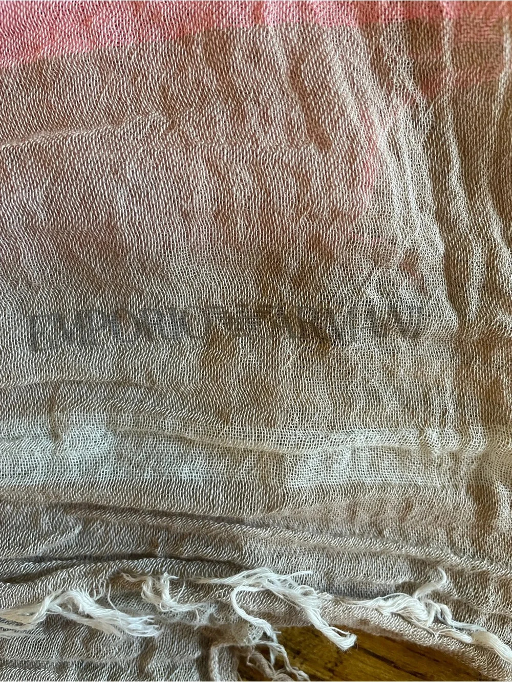 Emporio Armani 100% Cotton Pink and Beige Lightweight Fringe Scarf Made in Italy